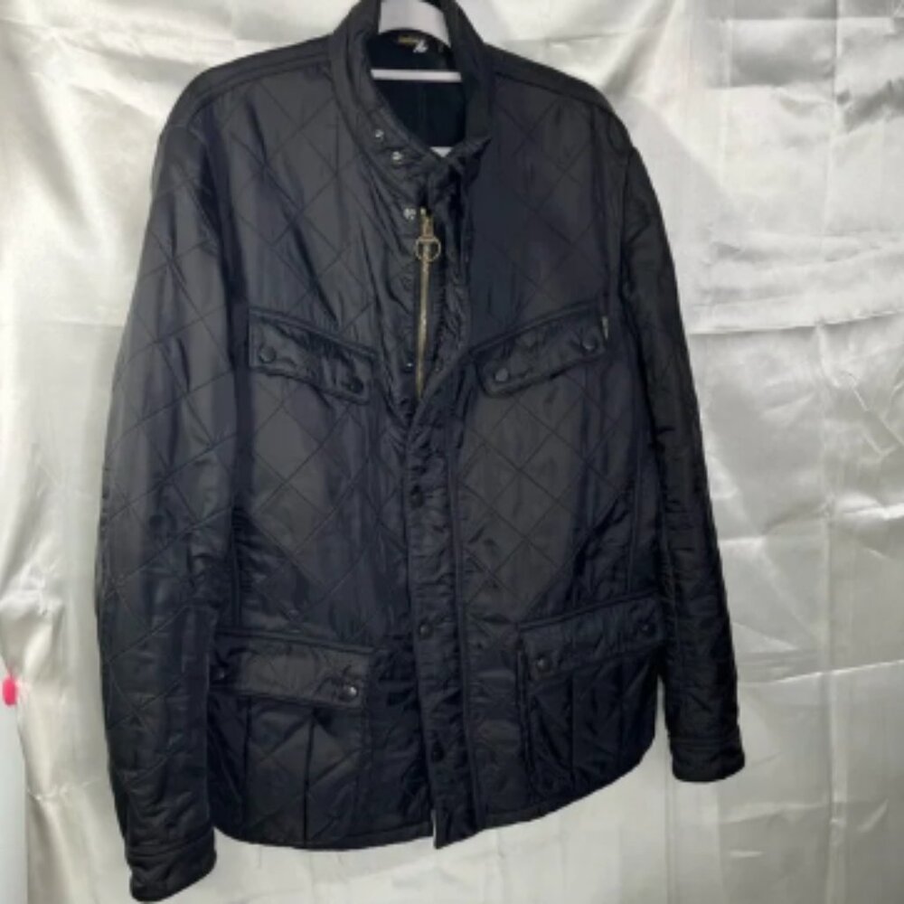 Barbour Black Quilted and Fleece Lined Coat with Stand-Up Collar, XXL
